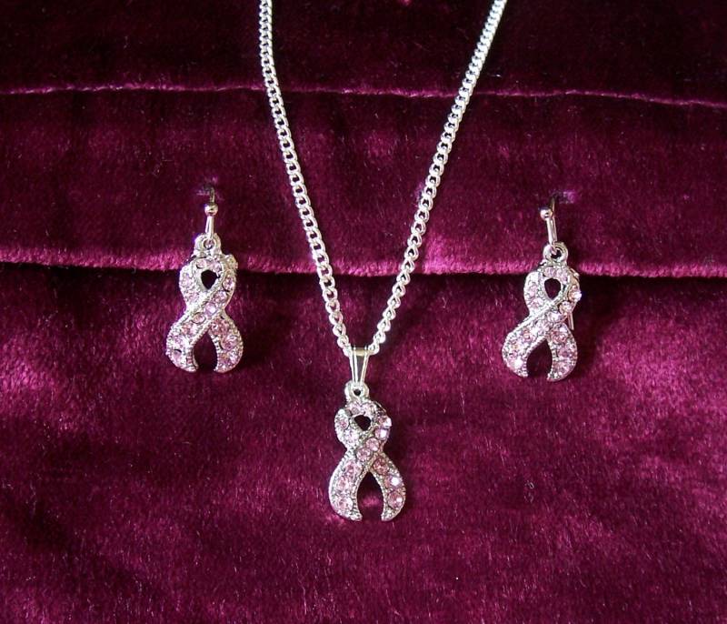 Pink Kristall Band Halskette Und Ohrringe Set - Brustkrebs Bewusstsein Sterling Silber Ohrhaken von FashionJools