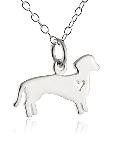 Sterling Silber Dackel Wiener Hund mit Ausschnitt Herz Anhänger Halskette, 45,7 cm von FashionJunkie4Life