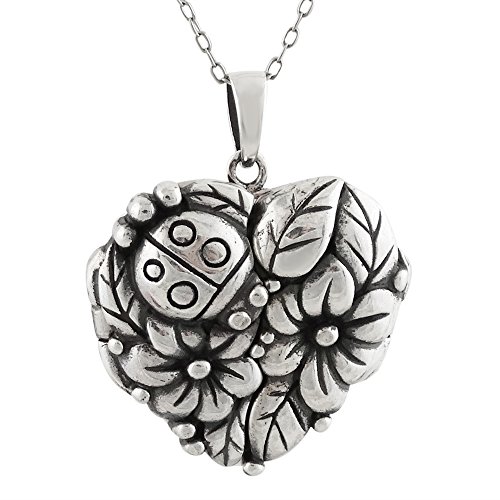 Sterling Silber Marienkäfer Flower Heart Medaillon Halskette, 45,7 cm Sterling Silber Marienkäfer Flower Heart Medaillon Halskette, 45,7 cm von FashionJunkie4Life