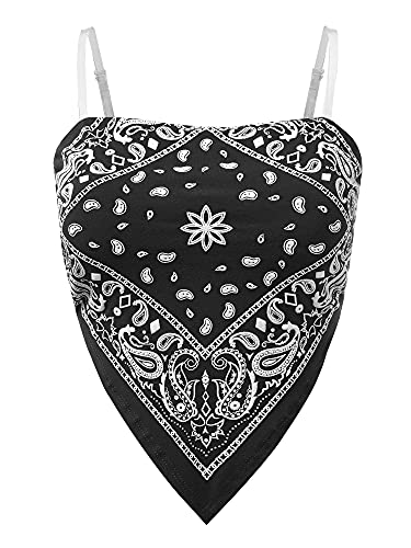 FashionMille Damen Sexy Casual Paisley Taschentuch Bandana Cami Tube Crop Top - Made in USA - Schwarz - Klein von FashionMille