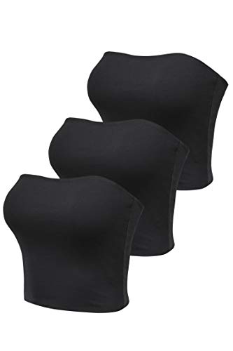 FashionMille Damen Trägerloses Bandeau Double Layered Basic Casual Tube Top, 3 Stück, Schwarz/Schwarz, Klein von FashionMille