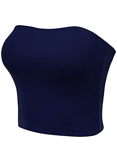 FashionMille Damen Trägerloses Bandeau doppellagiges Basic Casual Tube Top - Blau - Groß von FashionMille