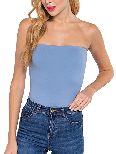 FashionMille Damen Tube Bandeau Baumwolle Spandex Jersey Bodysuit Trägerloses Top, blau, Medium von FashionMille