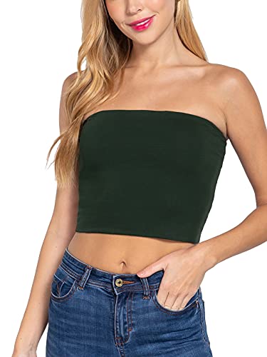 FashionMille Trägerloses Bandeau-Top für Damen, doppellagig, Basic, lässig, Schlauch-Top, Dunkelgrün, Klein von FashionMille