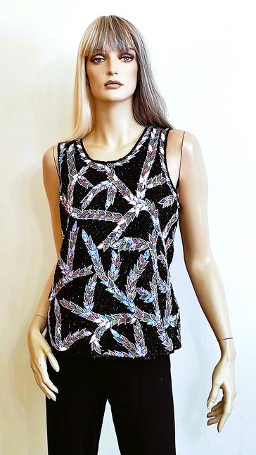 Damen Pailletten Top Aus Seide, 80Er Jahren Look, Trägertop, Tanktop, Perlen, Pailletten, Glitzer Festlich Damen Pailletten Top Aus Seide, 80Er Jahren Look, Trägertop, Tanktop, Perlen, Pailletten, Glitzer Festlich von FashionNostalgic