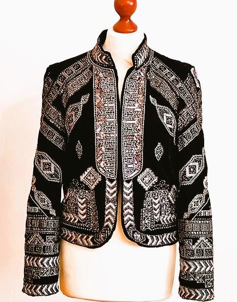 Seltene Zara Schwarze Samt Jacke, Bestickt, Vintage Boho Samtjacke Für Damen, Gr. M von FashionNostalgic