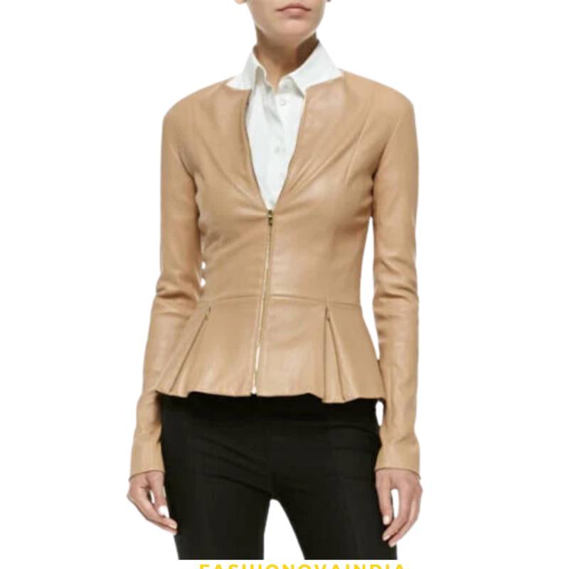 Handgefertigte Lammfell-Leder-Schößchenjacke Damen-Vintage-stil Handgefertigte Lammfell-Leder-Schößchenjacke Damen-Vintage-stil von FashionNovaIndia