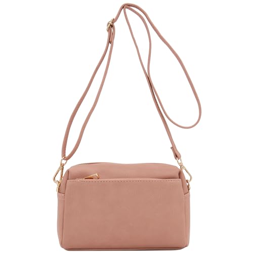FashionPuzzle Kleine Umhängetasche mit 3 Reißverschlüssen., Pink (rosa - dusty pink), Einheitsgröße von FashionPuzzle