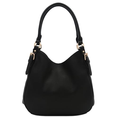 FashionPuzzle Leichte Hobo-Tasche aus Kunstleder mit 3 Fächern, Schwarz, Einheitsgröße von FashionPuzzle