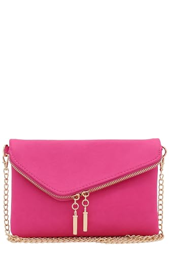 FashionPuzzle Umschlag Wristlet Clutch Umhängetasche mit Kettenriemen, Fuchsia, Einheitsgröße von FashionPuzzle