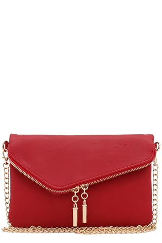 FashionPuzzle Umschlag Wristlet Clutch Umhängetasche mit Kettenriemen, Rot/Ausflug, einfarbig (Getaway Solids) von FashionPuzzle