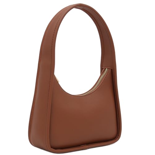 Kleine geschwungene Umhängetasche, minimalistisch, Achselhalbmond-Hobo-Handtasche, Braun, Einheitsgröße von FashionPuzzle