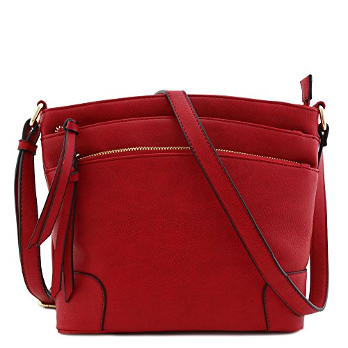 Mittelgroße Umhängetasche mit 3 Reißverschlusstaschen., rot, Einheitsgröße von FashionPuzzle
