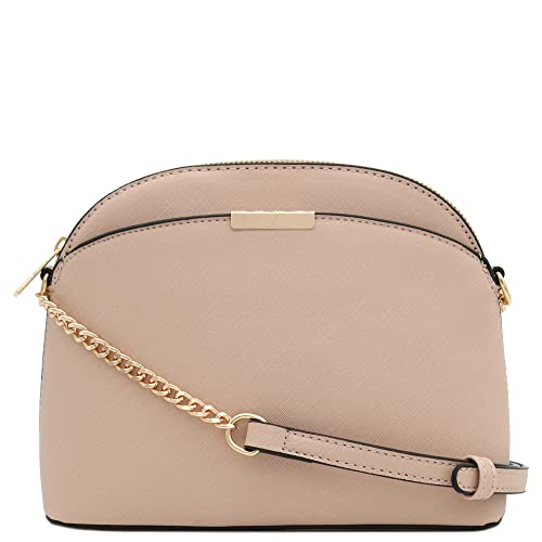 FashionPuzzle Saffiano Small Dome Crossbody Bag with Chain Strap, nude, Einheitsgröße von FashionPuzzle