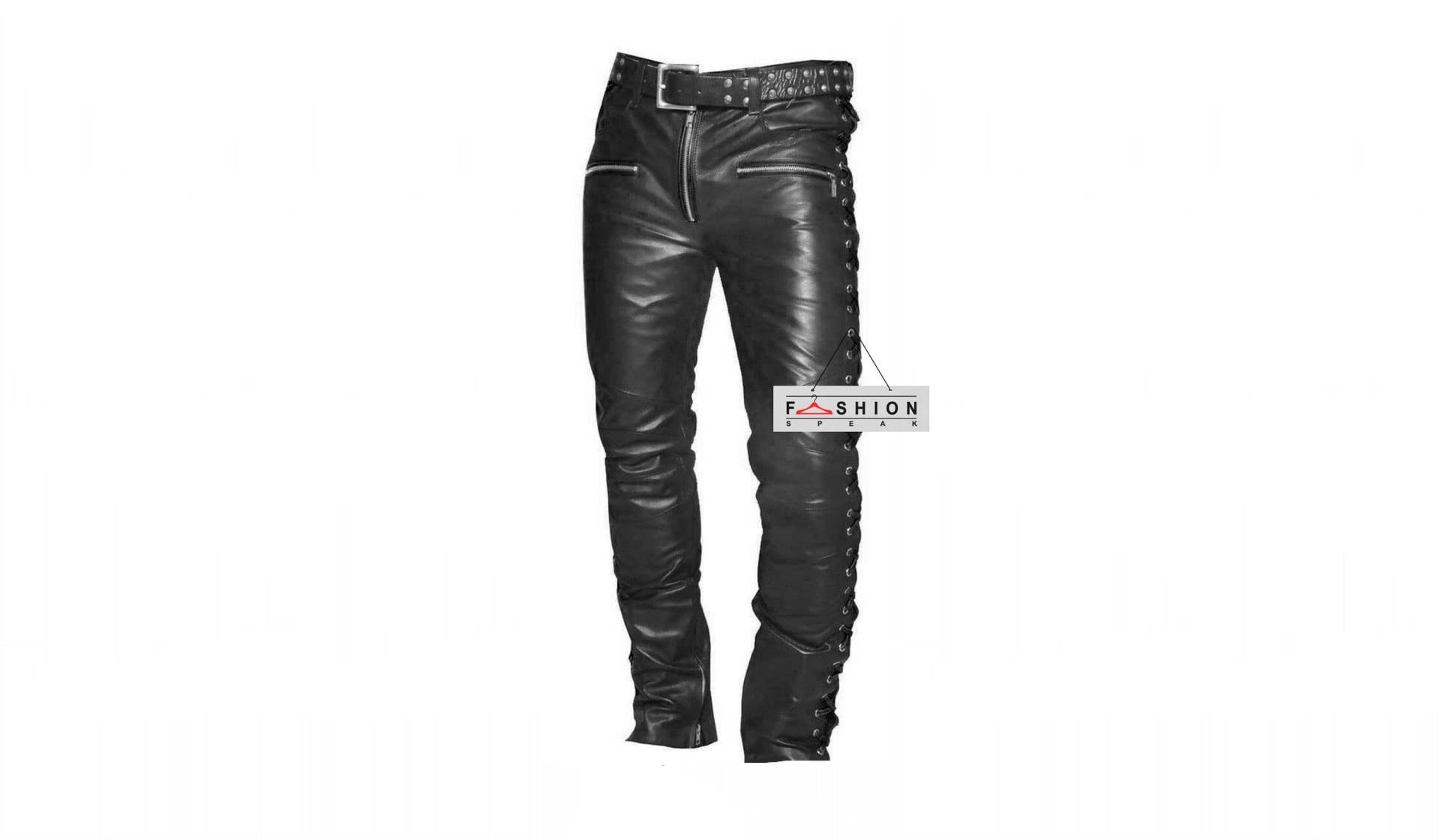 Echte Handgemachte Schwarze Lederhose - Punk Hose Herren Bikerhose Side Lace Joggerhose Echte Handgemachte Schwarze Lederhose - Punk Hose Herren Bikerhose Side Lace Joggerhose von FashionSpeak
