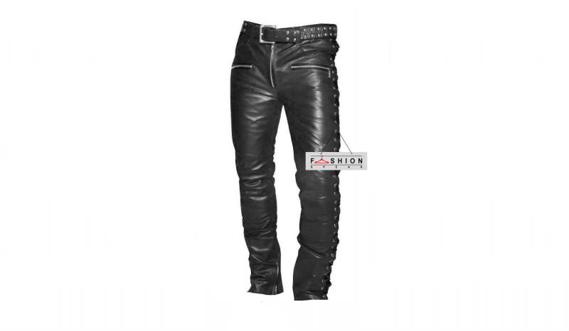 Echte Handgemachte Schwarze Lederhose - Punk Hose Herren Bikerhose Side Lace Joggerhose von FashionSpeak