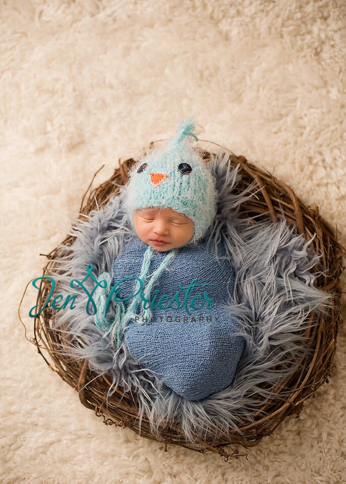 Baby-Hut, Stricken Neugeborenen Hut, Fotografie-Prop, Foto Stütze, Blue Bird Baby Prop Wenig Bluejay Hat von FashionTouch