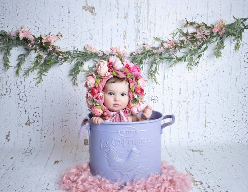 Baby Mütze Gestrickt Rosa Hortensie Garten Photo Prop von FashionTouch