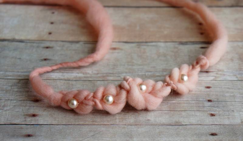 Verkauf Baby Stirnband, Geflochtene Raffhalter, Neugeborenen Baby-Foto-Prop, Peach Pink Glasperlen Raffhalter von FashionTouch