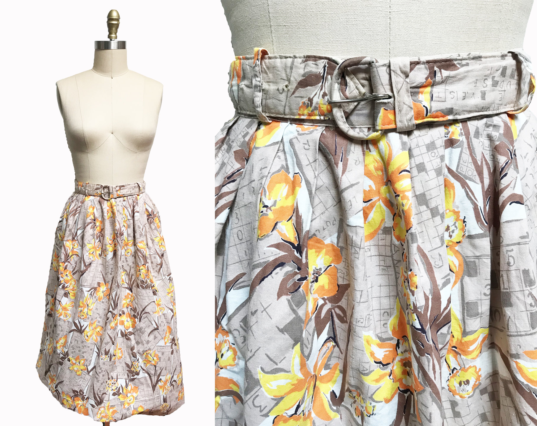 Vintage 1950Er Jahre Neuheit Druck Sudoku Kreuzworträtsel Spiel Rock - Floral Passende Gürtel Taille-26 " von FashionaireVintage