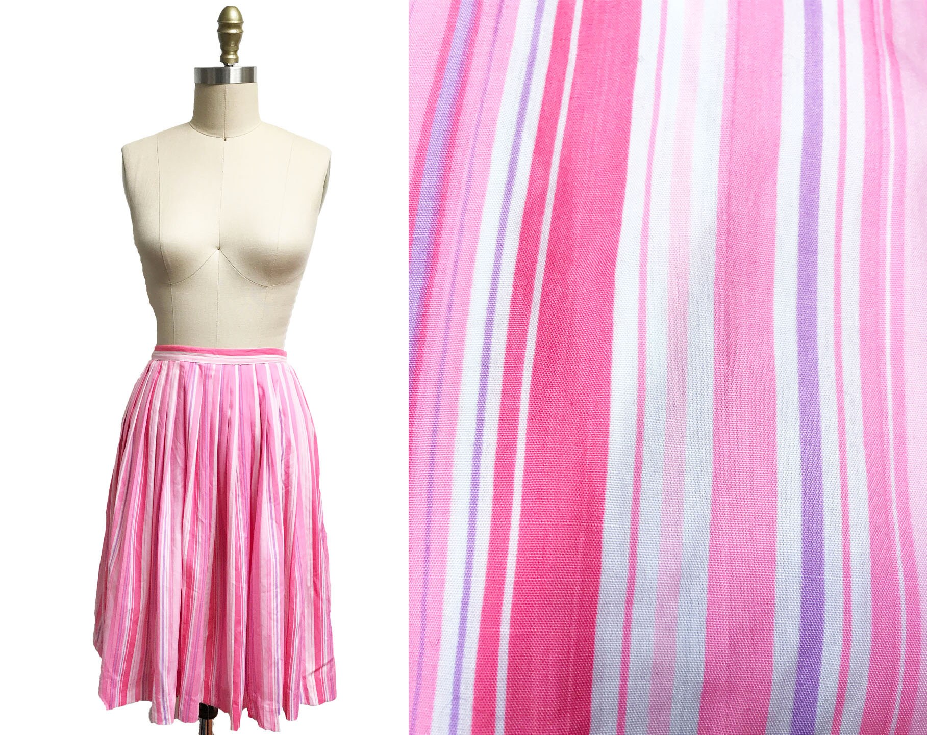 Vintage 1950Er Jahre Rock - Hot Pink Lila Gestreifte Hohe Taille Taille-24 " von FashionaireVintage