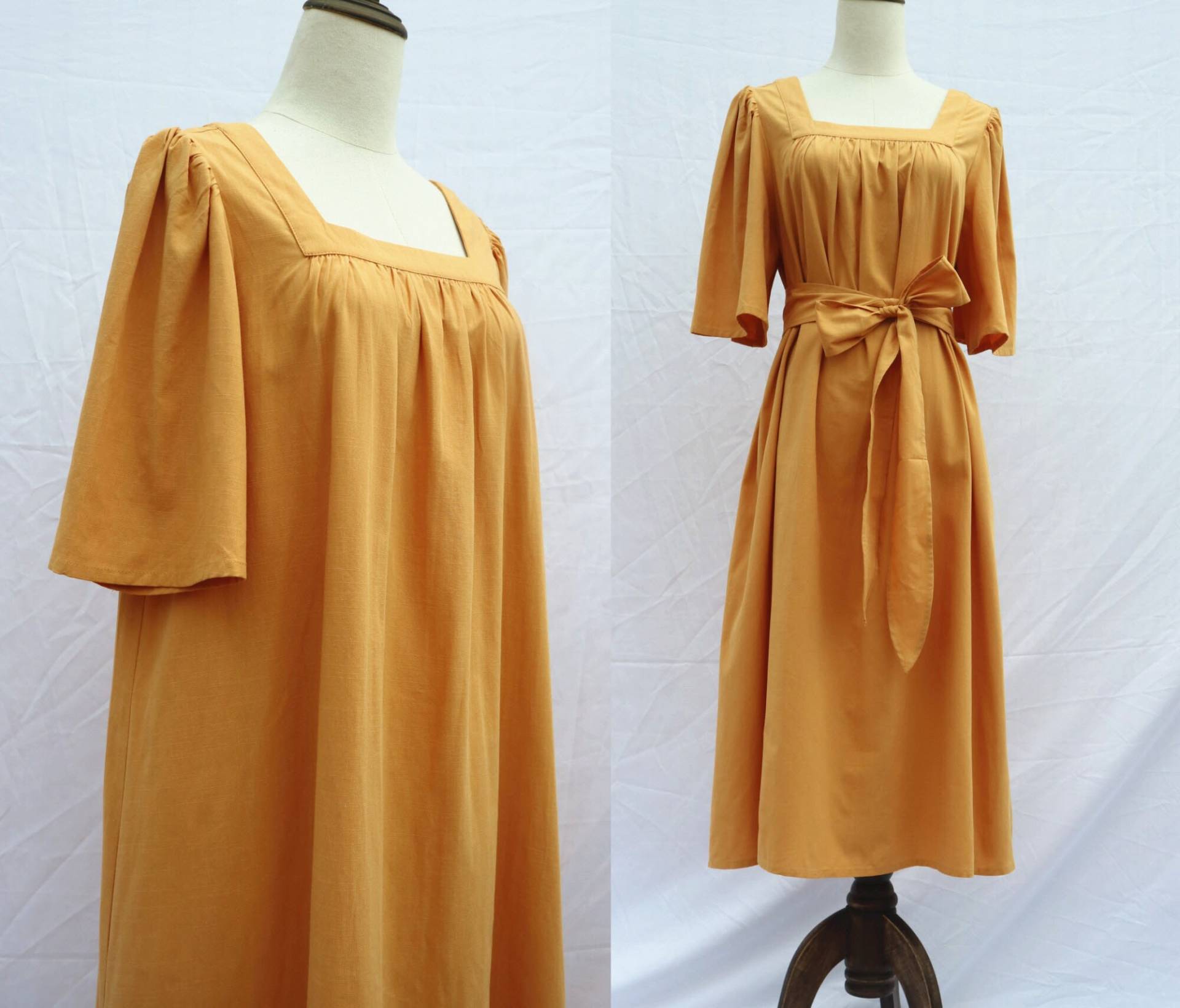 37 Farbe Leinen Gelb Kleid Lose Halbärmel Sommer Kleidung Für Frauen Handgemachte Baumwollkleid von FashionalClothing