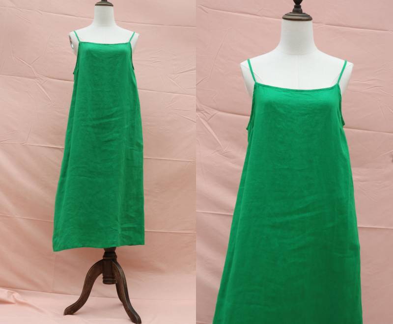 37 Farbe Leinen Grün Kleid Lose Slip Nacht Kleid Nachthemd Hosenträger Kleidung Für Frauen Handgemachte von FashionalClothing