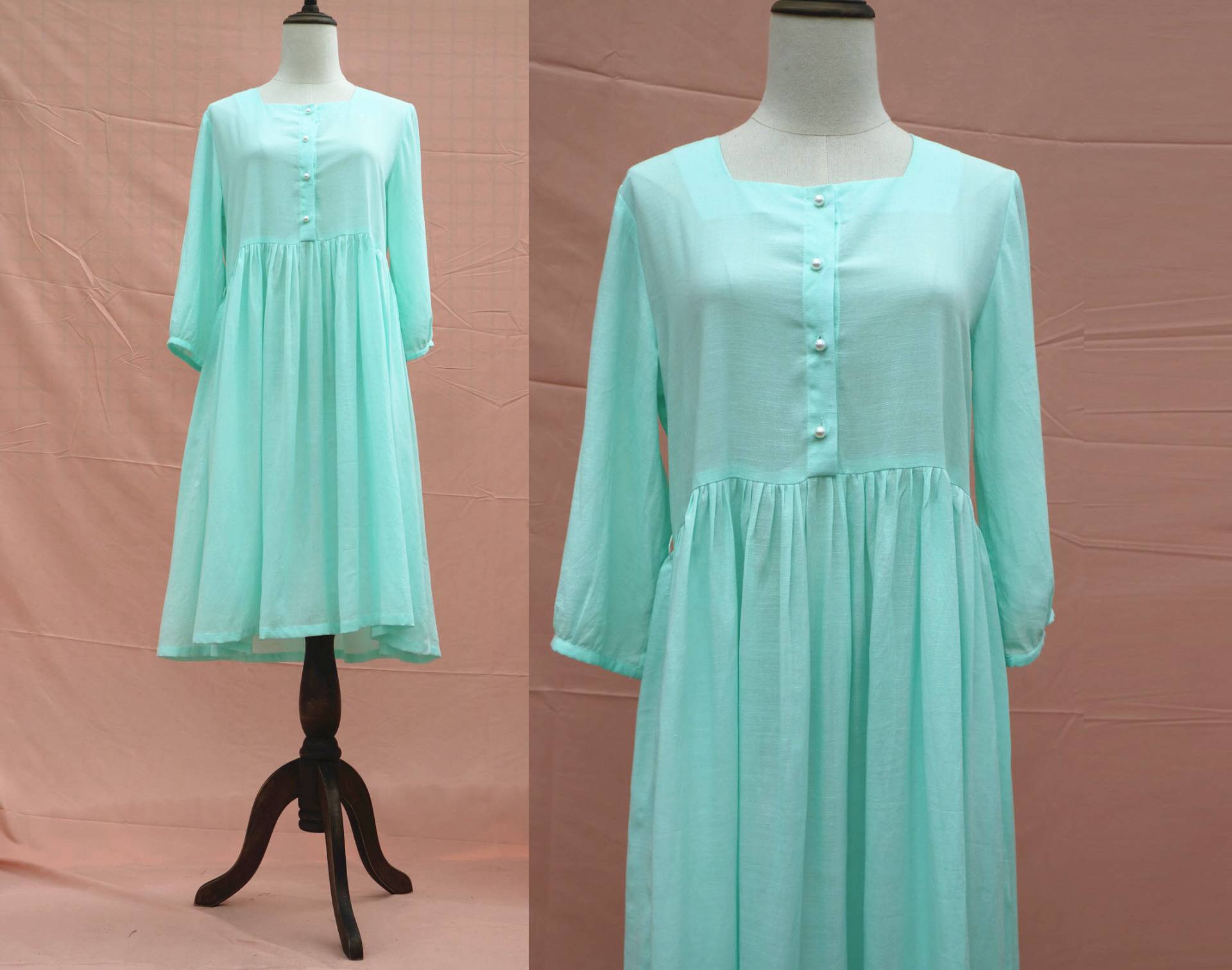 37 Farbe Leinen Mint Grün Kleid Lose Drei Viertel Ärmel Sommer Kleidung Für Frauen Handgemachte von FashionalClothing