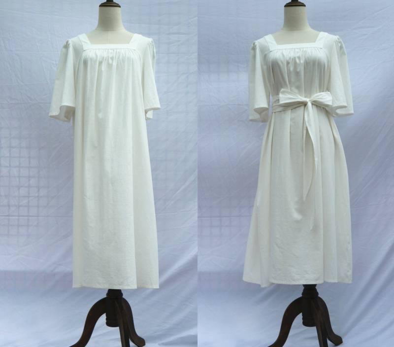 37 Farbe Leinen Weiß Kleid Lose Halbärmel Sommer Kleidung Für Frauen Handgemachte Baumwollkleid von FashionalClothing