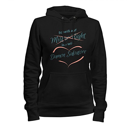 Fashionalarm Damen Kapuzen Pullover - Scheiß auf Mister Right Ich Will Damon Salvatore | Fan Hoodie zur Vampire D. TV Serie, Farbe:schwarz;Größe:XS von Fashionalarm