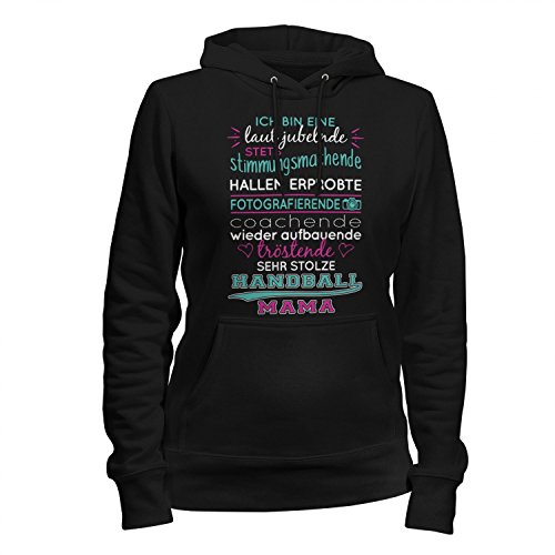Fashionalarm Damen Kapuzenpullover - Ich Bin eine stolze Handball Mama | Fun Hoodie mit Spruch als Geschenk Idee Spieler Mutti Kinder Sport Verein, Farbe:schwarz;Größe:3XL von Fashionalarm