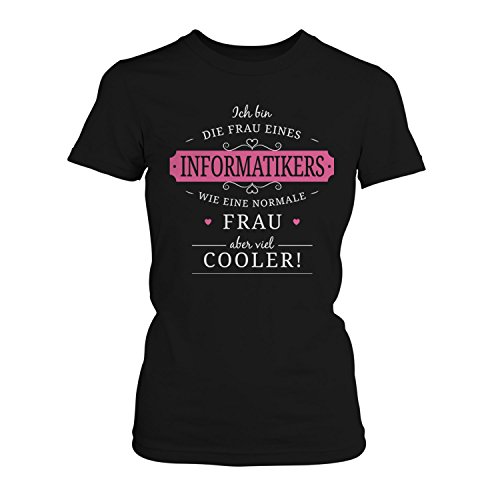 Fashionalarm Damen T-Shirt - Frau eines Informatikers | Fun Shirt Spruch lustige Geschenk Idee verheiratete Paare Ehefrau IT Experte Informatik, Farbe:schwarz;Größe:3XL von Fashionalarm