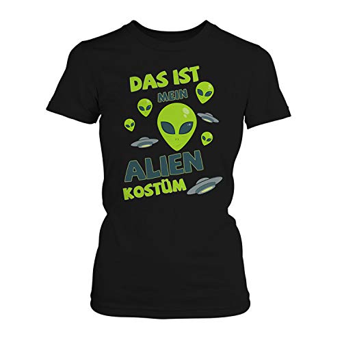 Fashionalarm Damen T-Shirt - Mein Alien-Kostüm | Fun Shirt Spruch lustige Verkleidung Halloween-Kostüm Fasching Karneval Außerirdisch UFO Weltall, Schwarz 3XL von Fashionalarm