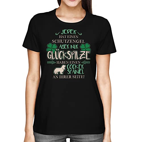Fashionalarm Damen T-Shirt - Schutzengel - Cocker Spaniel | Fun Shirt mit Spruch & Motiv Geschenk-Idee für Frauchen Hunde-Besitzer Lustig Hund, Schwarz 3XL von Fashionalarm