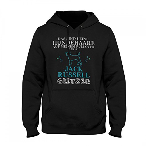 Fashionalarm Herren Kapuzen Pullover - Das sind Keine Hundehaare - Jack Russell Glitzer | Fun Hoodie Spruch lustige Geschenk Idee Hunde Besitzer, Farbe:schwarz;Größe:3XL von Fashionalarm