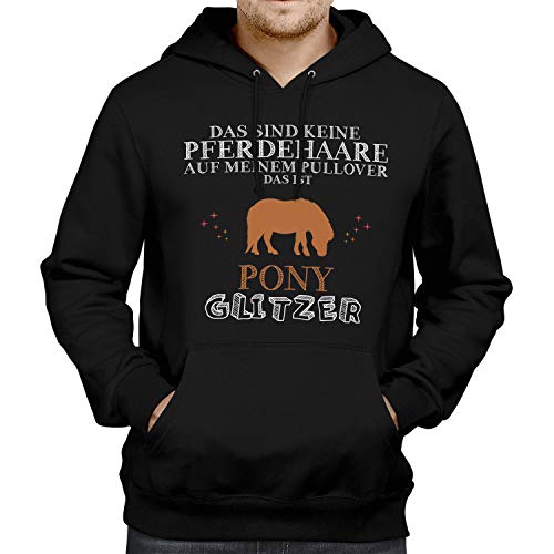 Fashionalarm Herren Kapuzen Pullover - Das sind Keine Pferdehaare - Pony Glitzer | Fun Hoodie Spruch Geschenk-Idee Pferd Reiten Reitsport, Schwarz XXL von Fashionalarm
