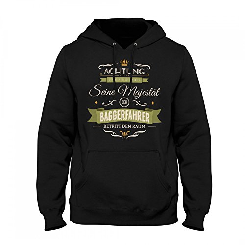 Fashionalarm Herren Kapuzen Pullover - Seine Majestät der Baggerfahrer betritt den Raum | Fun Hoodie Spruch Geschenk Idee Baggerführer BAU Arbeit, Farbe:schwarz;Größe:4XL von Fashionalarm