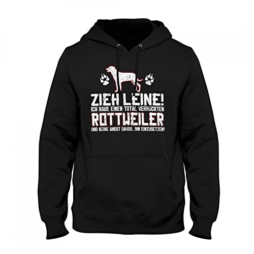 Fashionalarm Herren Kapuzen Pullover - Zieh Leine - verrückter Rottweiler | Fun Hoodie mit lustigem Spruch Geschenk Idee für Rasse Hunde Besitzer, Farbe:schwarz;Größe:5XL von Fashionalarm