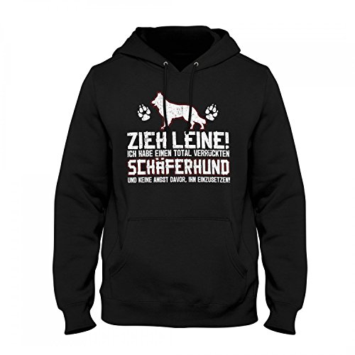 Fashionalarm Herren Kapuzen Pullover - Zieh Leine - verrückter Schäferhund | Fun Hoodie mit lustigem Spruch Geschenk Idee Rasse Hunde Besitzer, Farbe:schwarz;Größe:M von Fashionalarm