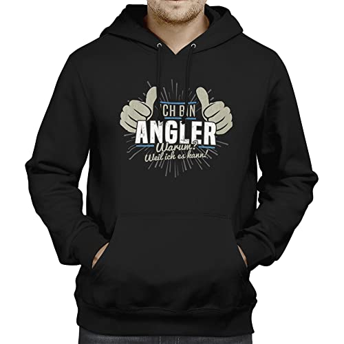 Fashionalarm Herren Kapuzenpullover - Bin Angler Weil ich es kann | Fun Hoodie mit Spruch als lustige Geschenk-Idee Angeln Fischer Fischen Fisch, Schwarz 5XL von Fashionalarm