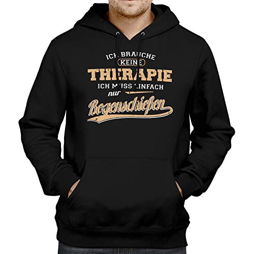 Fashionalarm Herren Kapuzenpullover - Ich brauch Keine Therapie - Bogenschießen | Fun Hoodie mit Spruch als lustige Geschenk-Idee Bogen Schießen, Schwarz 3XL von Fashionalarm