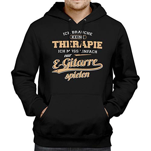 Fashionalarm Herren Kapuzenpullover - Ich brauch Keine Therapie - E-Gitarre | Fun Hoodie mit Spruch als lustige Geschenk-Idee Gitarrist Musiker, Schwarz L von Fashionalarm