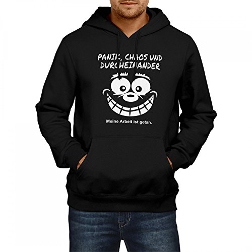 Fashionalarm Herren Kapuzenpullover - Panik, Chaos und Durcheinander | Fun Hoodie mit Spruch, Farbe:schwarz;Größe:5XL von Fashionalarm