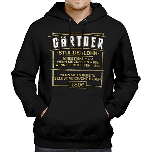 Fashionalarm Herren Kapuzenpullover - Stundenlohn Gärtner | Fun Hoodie mit Spruch als lustige Geschenk-Idee Garten Gärtnerei | Beruf Arbeit, Schwarz 5XL von Fashionalarm