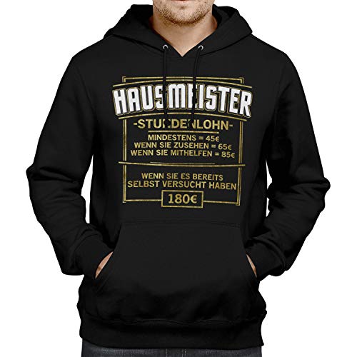 Fashionalarm Herren Kapuzenpullover - Stundenlohn Hausmeister | Fun Hoodie mit Spruch als lustige Geschenk-Idee Handwerk | Beruf Arbeit Job, Schwarz L von Fashionalarm