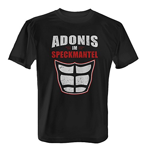 Fashionalarm Herren T-Shirt - Adonis im Speckmantel | Fun Shirt mit Spruch für motivierte Sportler Workout Sport Fitness Studio Training Freizeit, Farbe:schwarz;Größe:XL von Fashionalarm
