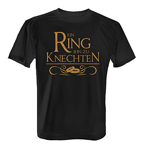 Fashionalarm Herren T-Shirt - EIN Ring ihn zu knechten | Fun Shirt Spruch Junggesellenabschied JGA Gruppe Bräutigam Heirat Hochzeit Party Feier, Farbe:schwarz;Größe:3XL von Fashionalarm