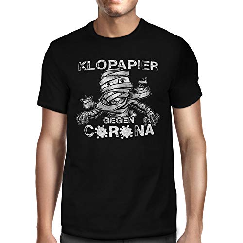 Fashionalarm Herren T-Shirt - Klopapier gegen Corona | Fun Shirt mit Spruch als Geschenk-Idee Hamsterkäufe 2020 COVID-19 Corona-Satire Virus, Schwarz 5XL von Fashionalarm