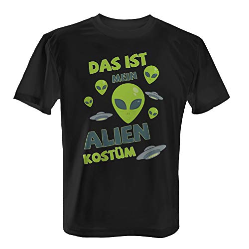 Fashionalarm Herren T-Shirt - Mein Alien-Kostüm | Fun Shirt Spruch lustige Verkleidung Halloween-Kostüm Fasching Karneval Außerirdisch UFO Weltall, Schwarz XL von Fashionalarm