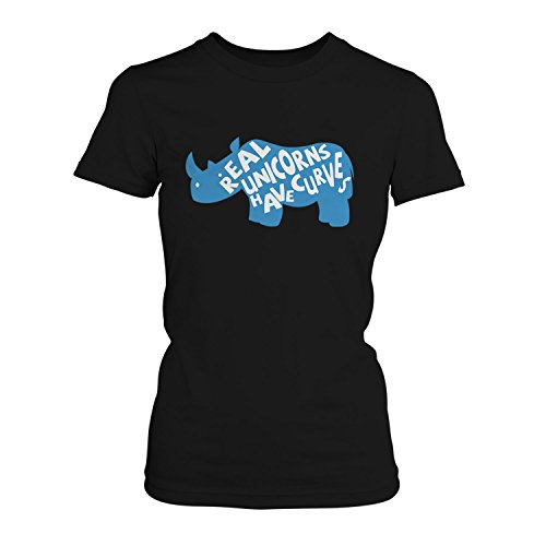 Fashionalarm Real Unicorns Have Curves - Damen T-Shirt Fun Shirt Spruch Spaß Nashorn Rhinozeros Einhorn Echte Einhörner haben Kurven Diät Übergewicht abnehmen lustig, Farbe:schwarz;Größe:3XL von Fashionalarm
